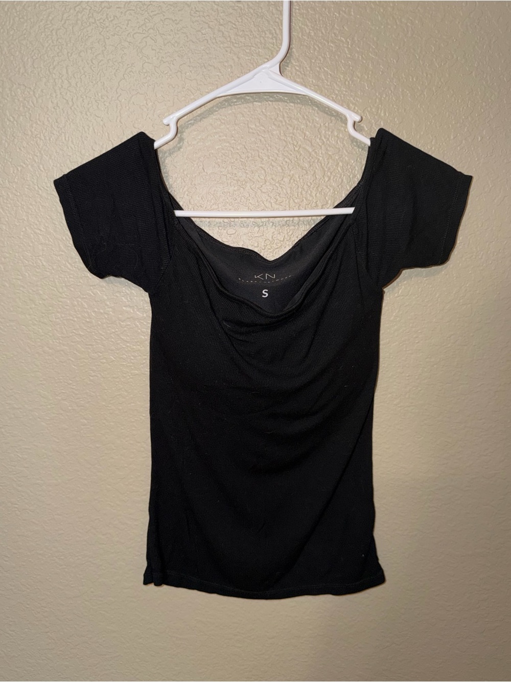 Klassy Network Black Short-Sleeve Drape Neck Top